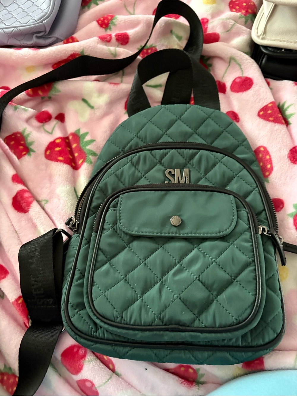 Quilted Dark Green Steve Madden crossbody backpack
